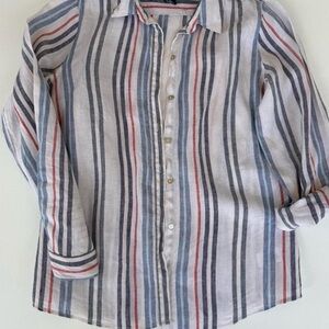 Jones&Co. Linen Striped Button-Up Shirt